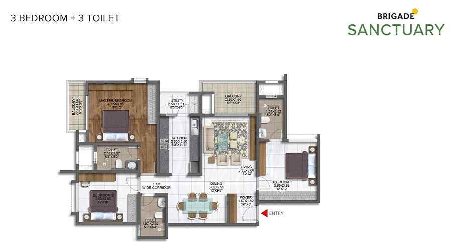 Godrej Vanantara 3 BHK Floor Plan